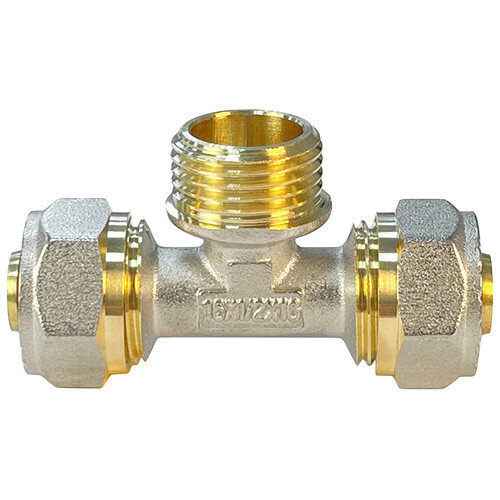 Тройник обжимной VALFEX VF.333.N НР 1/2" Ду 20 Ру 25 переход на наружную резьбу, никелированный латунный