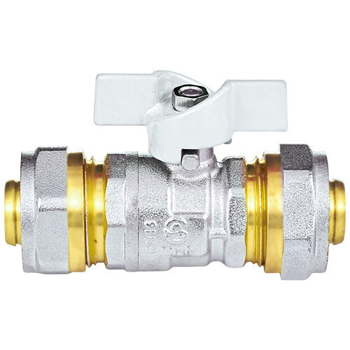 Кран шаровой латунный для МП Aquasfera Standard 1118 DN 16х16 PN 16 покрытие - никель, неполнопроходной компрессионный, ручка-бабочка белая 1118-01