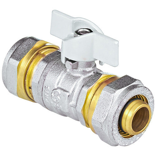 Кран шаровой латунный для МП Aquasfera Standard 1118 DN 16х16 PN 16 покрытие - никель, неполнопроходной компрессионный, ручка-бабочка белая 1118-01