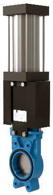 Задвижка шиберная VALSTOK VAB-013-01-D/A-NBR Ду 125 Ру 10 с пневмоприводом двусторонняя чугунная межфланцевая