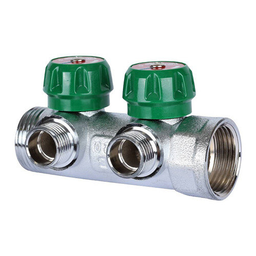 Коллектор распределительный STOUT SMB 6850 2 отвода ВР-НР 1"х1/2" DN 25 PN 16 с регулирующими клапанами