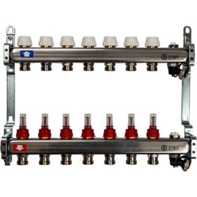 Коллектор STOUT с расходомерами с клапаном вып. воздуха и сливом 7 выходов