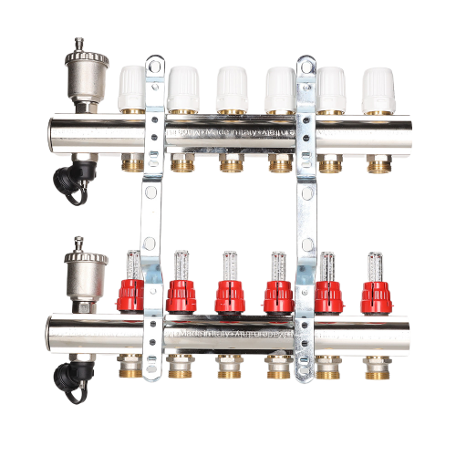 Коллекторная группа VALTEC VTc.596.EMNX.0611 11-ти контурный ВР-НР 1"x3/4" DN 25 PN 10 с регулирующими клапанами и расходомерами