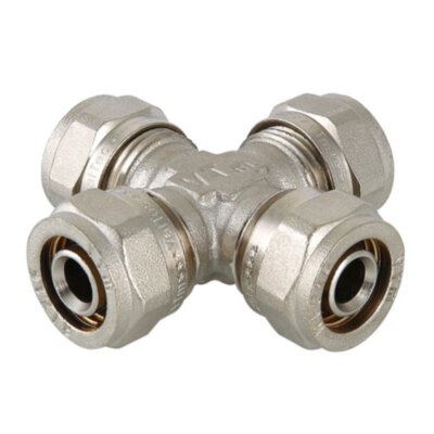 Крестовина VALTEC VTm.341 DN 26x16x26x16 PN 10 латунная никелированная