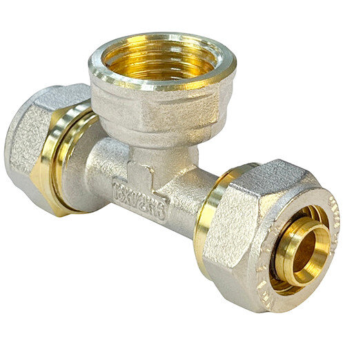 Тройник обжимной VALFEX VF.332.N ВР 1/2" Ду 20 Ру 25 переход на внутреннюю резьбу, никелированный латунный