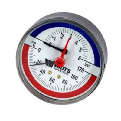 Термоманометр осевой TMAX Дк80 10 бар L=23мм G1/2" 120С Watts 10009465