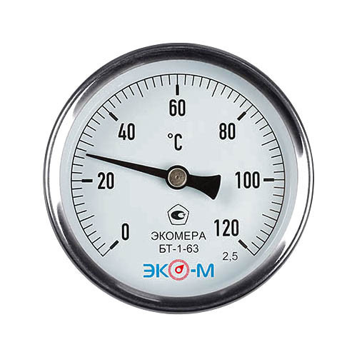 Термометр биметаллический ЭКОМЕРА БТ-1 Ду 63, Т 0-120C, L=100 1