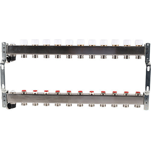 Коллектор ROMMER без расходомеров с клапаном вып. воздуха и сливом 11 выходов