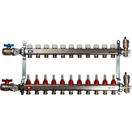 Коллектор STOUT в сборе с расходомерами 11 выходов