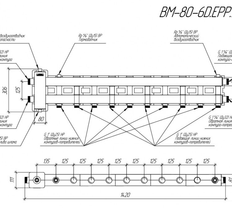 Коллектор распределительный GIDRUSS BM-80-6D.EPP 6-ти контурный НР 1 1/4"x1" Ду 32 Ру 6 балансировочный в термоизоляции 2