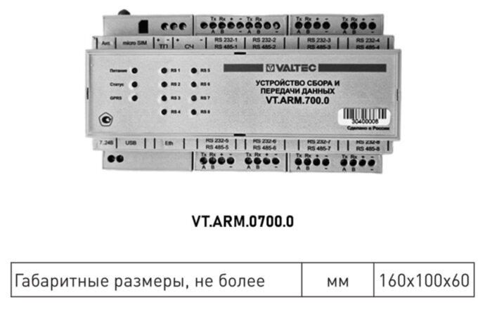 Устройство телемеханики VALTEC VT.ARM.0700.0 GSM/GPRS 8 каналов многофункциональное цифровое