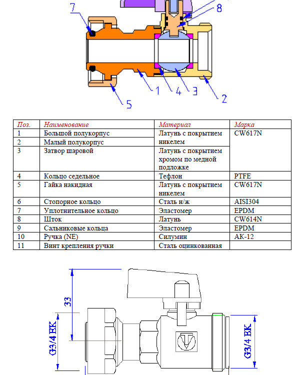 Кран шаровой VALTEC 3/4" коллекторный VTc.720.NE.0005 2