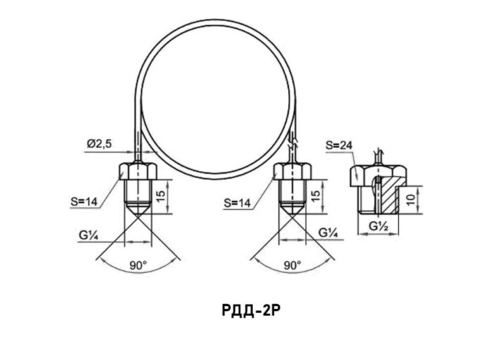Трубка капиллярная РОСМА РДД-2Р L=1,5 м Дкорп=2,5 мм 3,5 МПа G1/4"x1/2" УТ-00043503