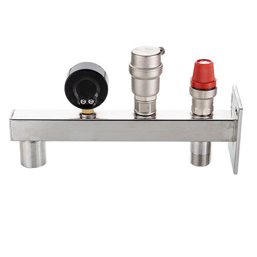 Группа безопасности VALTEC VT.495.SS.3 3/4'' (0...4 бар) DN 20 PN 10 для расширительного бака на консоли из нержавеющей стали, латунная с никелевым покрытием