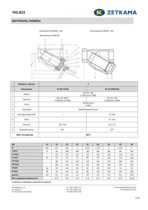 Фильтр сетчатый ZETKAMA 823A Ду25 Ру16 чугунный резьбовой zSTRA 823А025С10