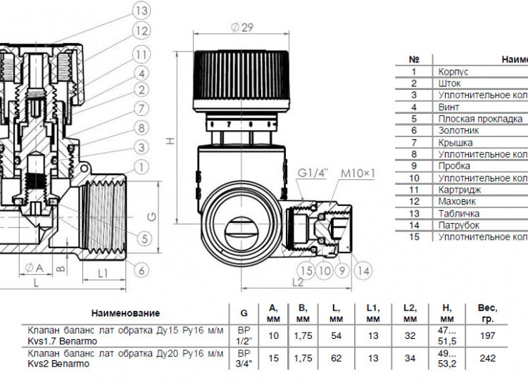 Клапан балансировочный Benarmo 3182H ВР 3/4" DN 20 PN 16 ручной латунный, обратка 2