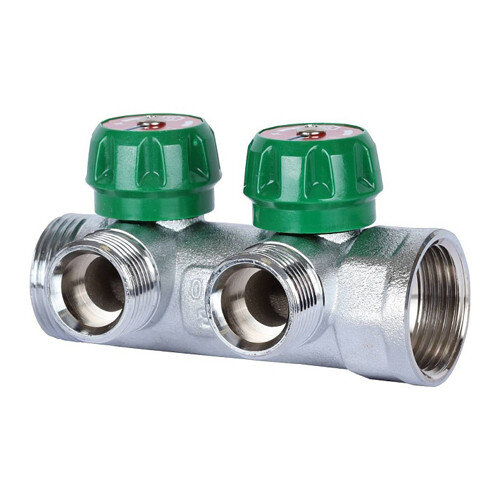 Коллектор распределительный STOUT SMB 6850 2 отвода ВР-НР 1"х3/4" DN 25 PN 16 с регулирующими клапанами