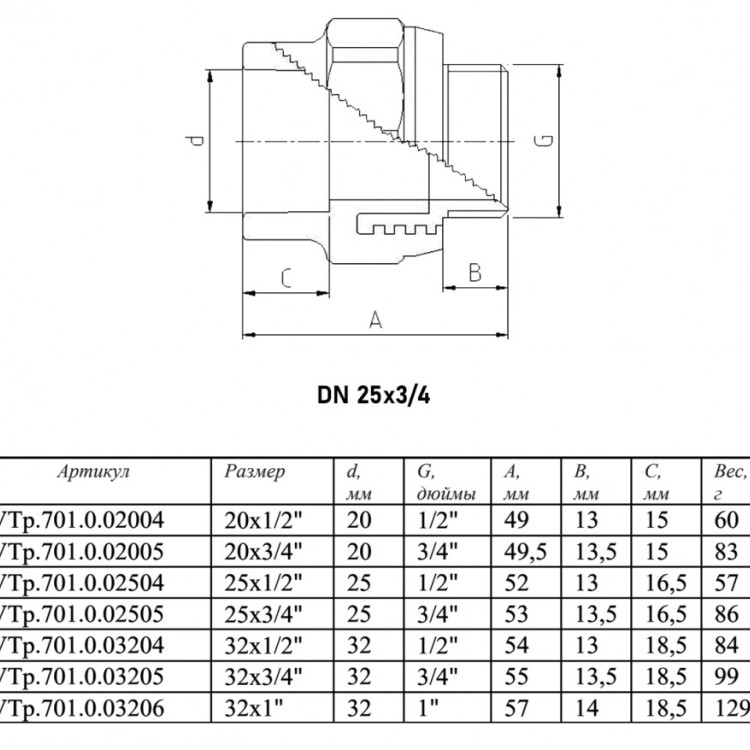 Переходник VALTEC VTp.701 НР 3/4" DN 25x20 PN 25 полипропиленовый комбинированный 2