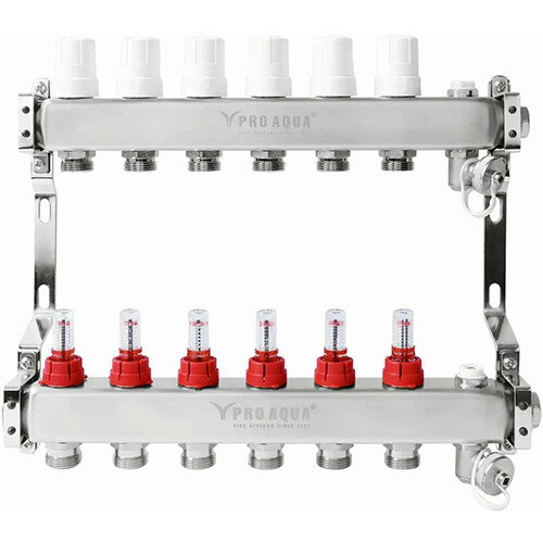 Коллекторная группа Pro Aqua 6 выходов с расходомерами