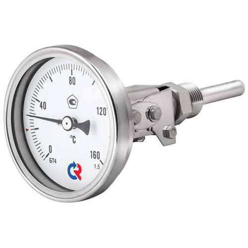 Термометр РОСМА БТ-44.220-100 Дкорп=80мм 10 МПа кл. 1,5 M20х1,5 Траб = 0...+120°C биметаллический коррозионностойкий универсальный УТ-00054150