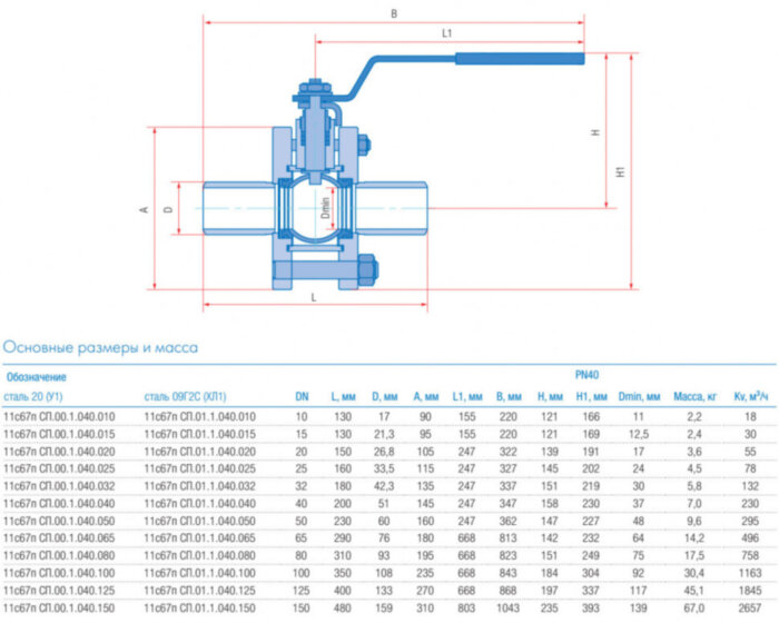 Кран шаровой Маршал 11с67п СП.00.1 DN 20 PN 40 полнопроходной под приварку
