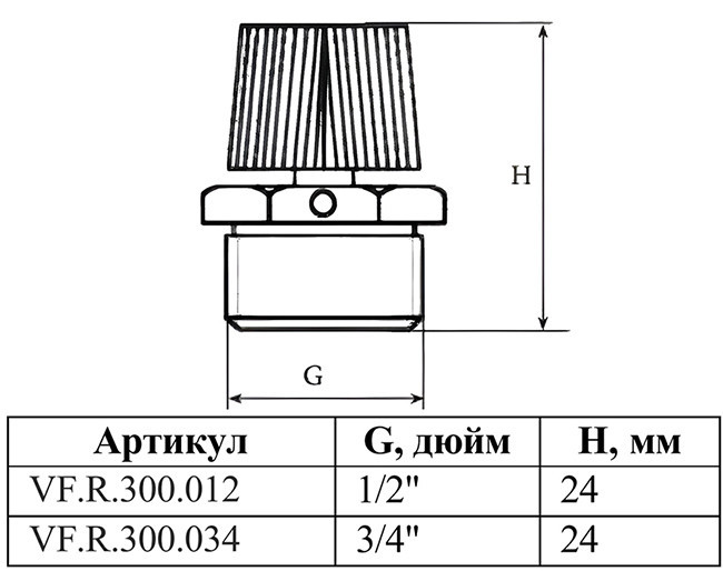 Воздухоотводчик ручной VALFEX VF.R.300 Ду 15 Ру 10 для радиатора латунный 2