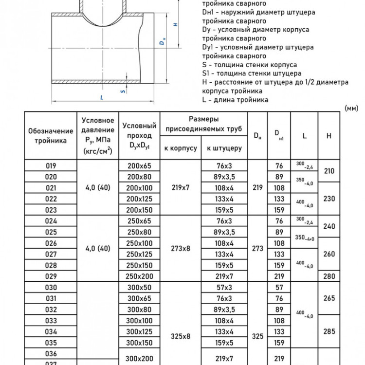 Тройник стальной 325x8-273х8-2,5 038 ОСТ 34 10.764-97 переходный сварной 2