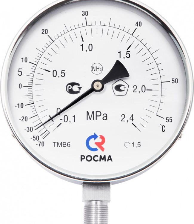 Мановакуумметр РОСМА ТМВ-621Р.00 NH3 (-0,1...0,9 МПа) Дкорп=150мм кл. 1,0 M20x1,5 Траб= -70...+20°C коррозионностойкий виброустойчивый радиальный, аммиак 00000006587 1