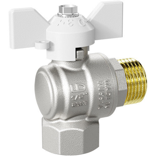 Кран шаровой латунный LD Pride 47.15.В-Н.У.Б Ду 15 Ру 40 резьба (ВР-НР) 1/2", никелированный угловой с белой бабочкой, неполнопроходный