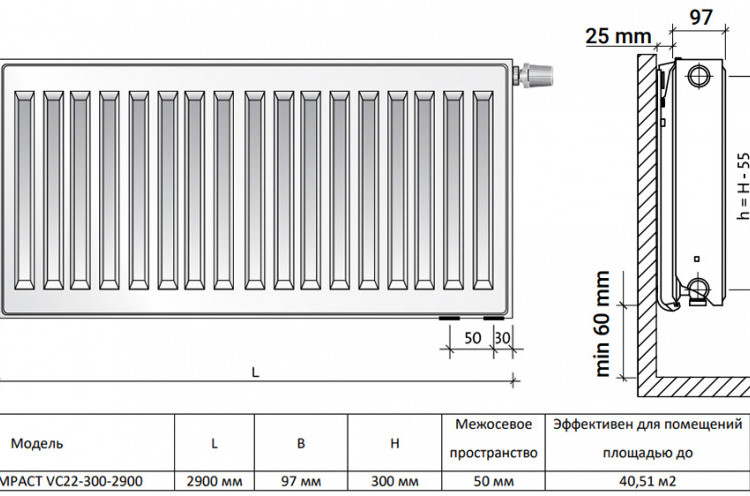 Радиатор панельный Royal Thermo VENTIL COMPACT VC22-300-2900 RAL9016 2