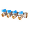 Коллектор распределительный STOUT SMB 6211 4 отвода ВР-НР 3/4"х1/2" DN 20 PN 10 с шаровыми кранами синяя рукоятка уплотнительное кольцо 1