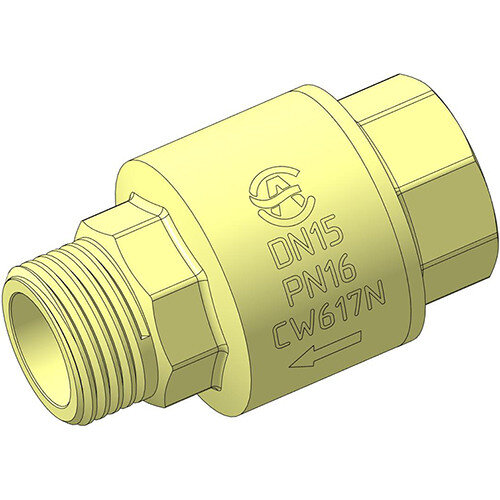 Клапан обратный латунный Aquasfera 3012 DN 32 PN 30 резьба - 1 1/4'', пружинный с латунным штоком, неполнопроходной резьбовой ВР-НР, 3012-04