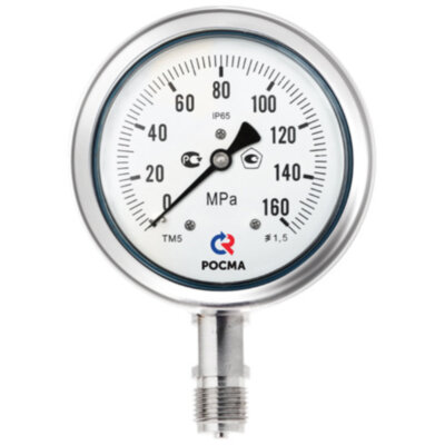 Манометр РОСМА ТМ-521Р.00 (0...160 МПа) Дкорп=100мм кл. 1,5 G1/2" коррозионностойкий виброустойчивый радиальный 00000033389