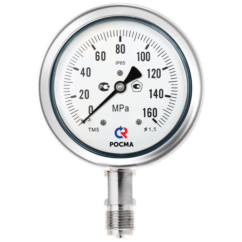Манометр РОСМА ТМ-521Р.00 (0...160 МПа) Дкорп=100мм кл. 1,5 G1/2" коррозионностойкий виброустойчивый радиальный 00000033389