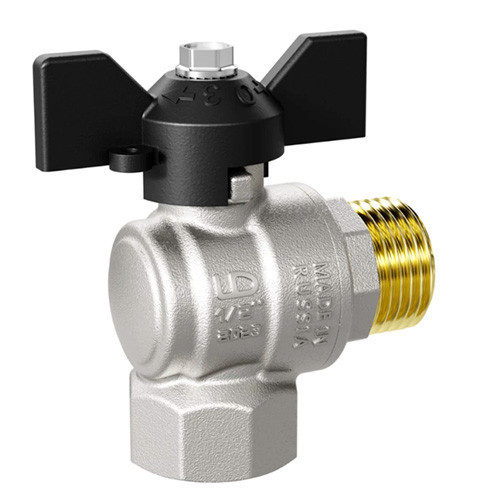 Кран шаровой латунный LD Pride 47.15.В-Н.У.Б Ду 15 Ру 40 резьба (ВР-НР) 1/2", никелированный угловой с красной бабочкой, неполнопроходный