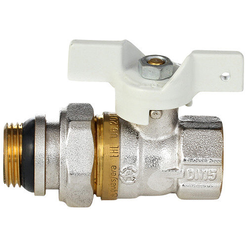 Кран шаровой латунный Aquasfera Standard 1127 DN 15 PN 40 резьба - 1/2'', покрытие - никель, полнопроходной резьбовой ВР-НР с американкой и уплотнительным кольцом, ручка-бабочка белая 1127-01