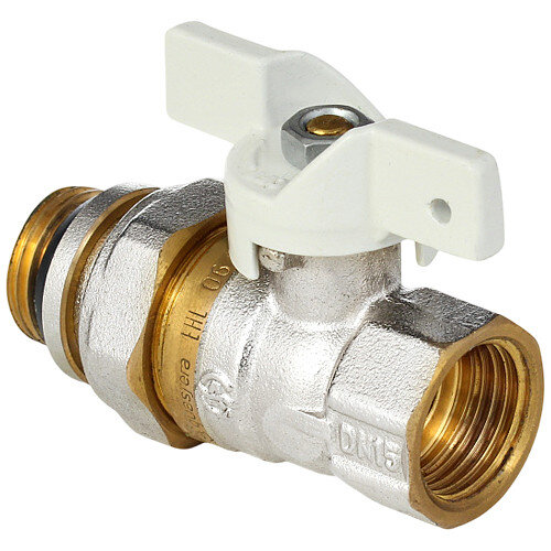 Кран шаровой латунный Aquasfera Standard 1127 DN 15 PN 40 резьба - 1/2'', покрытие - никель, полнопроходной резьбовой ВР-НР с американкой и уплотнительным кольцом, ручка-бабочка белая 1127-01