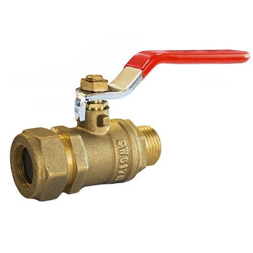 Шаровой кран Stahlmann латунный (M)15х1/2 NP EF Ду 15 Ру 15 резьба - 1/2'', покрытие - никель, полнопроходной резьбовой ВР-НР, ручка-рычаг красная