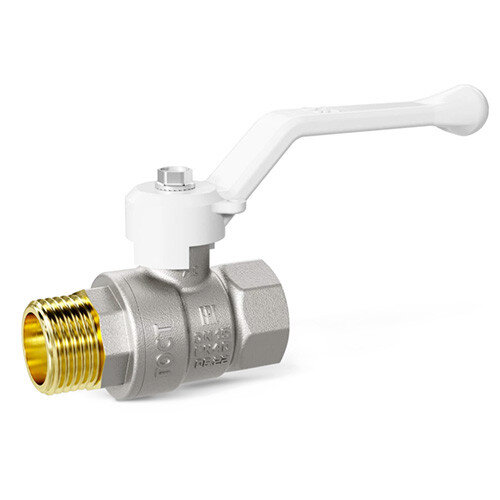 Кран шаровой латунный LD Pride 47.40.В-Н.Р Ду 40 Ру 25 резьба (ВР-НР) 1 1/2", никелированный с белым рычагом, неполнопроходный