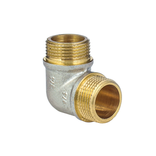 Угольник латунный Aquasfera 9005 DN 15 PN 40 резьба - 1/2'', покрытие - никель, с ребордой, резьбовой НР-НР, 9005-01