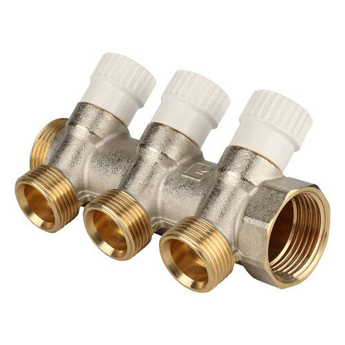 Коллектор распределительный STOUT SMB 6851 3 отвода ВР-НР 1"х3/4" DN 25 PN 10 с запорными клапанами