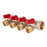 Коллектор распределительный STOUT SMB 6210 4 отвода ВР-НР 3/4"х1/2" DN 20 PN 10 с шаровыми кранами красная рукоятка уплотнительное кольцо 1