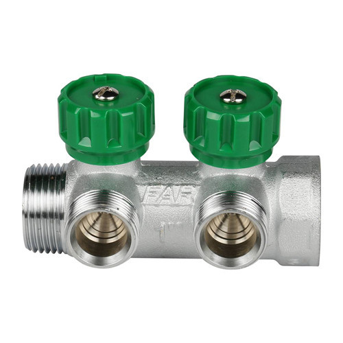 Коллектор распределительный FAR FK 3821 2 отвода ВР-НР 1"х3/4" DN 25 PN 16 с регулирующими клапанами 2