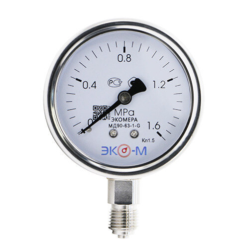 Манометр (вакуумметр) ЭКОМЕРА МД90 Ду 63 мм Ру 0-1,6 МПа гидрозаполненный коррозионностойкий