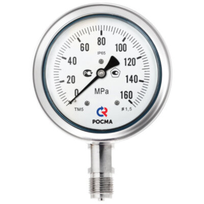 Манометр РОСМА ТМ-521Р.00 (0...160 МПа) Дкорп=100мм кл. 1,5 M20x1,5 коррозионностойкий виброустойчивый радиальный 00000033512