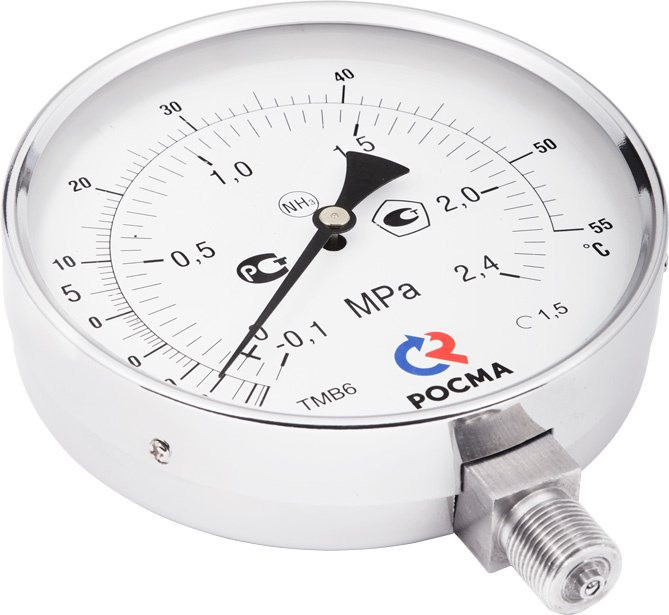 Мановакуумметр РОСМА ТМВ-621Р.00 NH3 (-0,1...2,4 МПа) Дкорп=150мм кл. 1,0 M20x1,5 Траб= -70...+55°C коррозионностойкий виброустойчивый радиальный, аммиак 00000001899 3