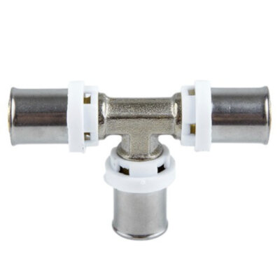 Тройник латунный Aquasfera 8009 DN 32.5 PN 16 покрытие - никель, пресс, 8009-04