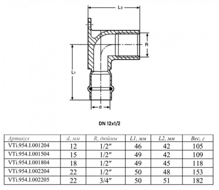 Водорозетка VALTEC VTi.954.I ВР 1/2" DN 12x15 PN 16 нержавеющая сталь