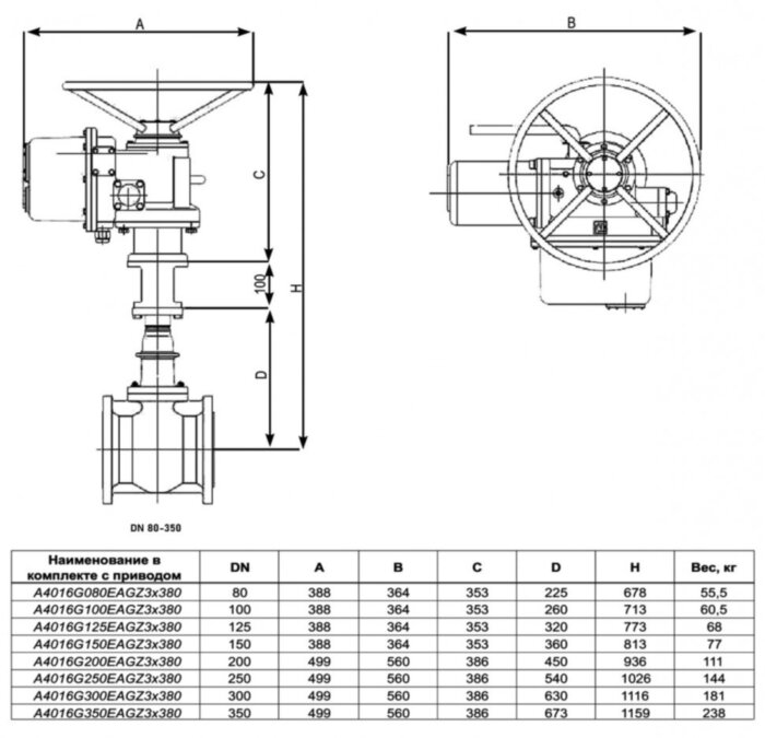 Задвижка клиновая ABRA A40-G-BS F4 DN 250 чугунная фланцевая с электроприводом
