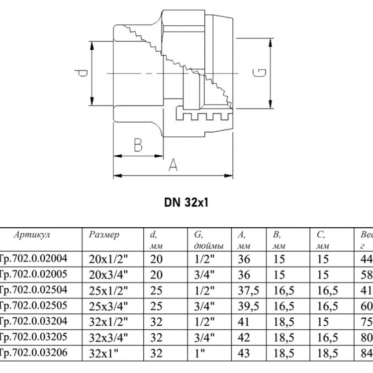 Переходник VALTEC VTp.702 ВР 1" DN 32x25 PN 25 полипропиленовый комбинированный 2